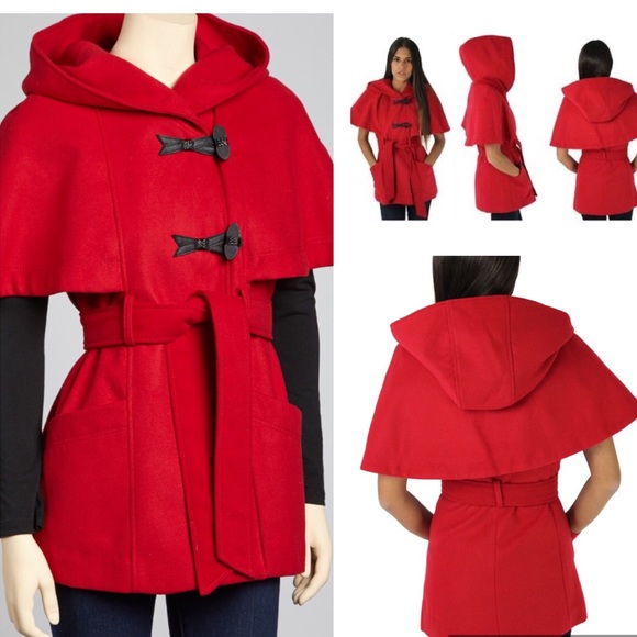 red poncho coat